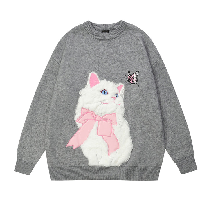Cute Kitty Butterfly Embroidery Sweatshirt