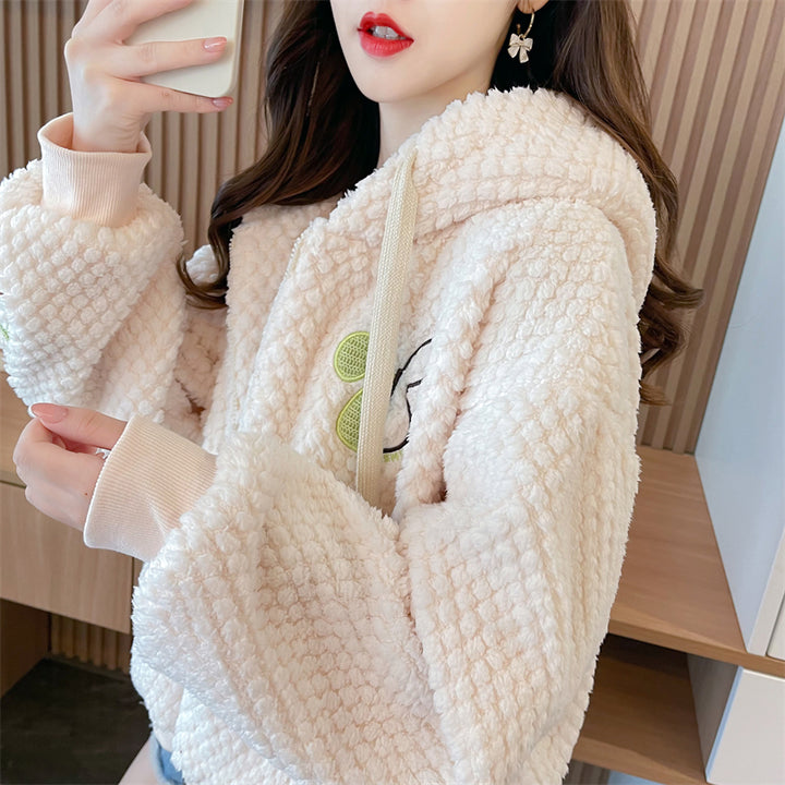 Korean-Style Loose-Fit Fleece Pocket Hooded Cardigan