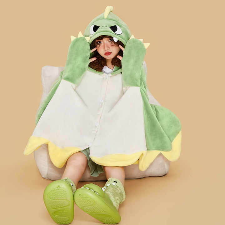 Cartoon Dinosaur Plush Hooded Blanket