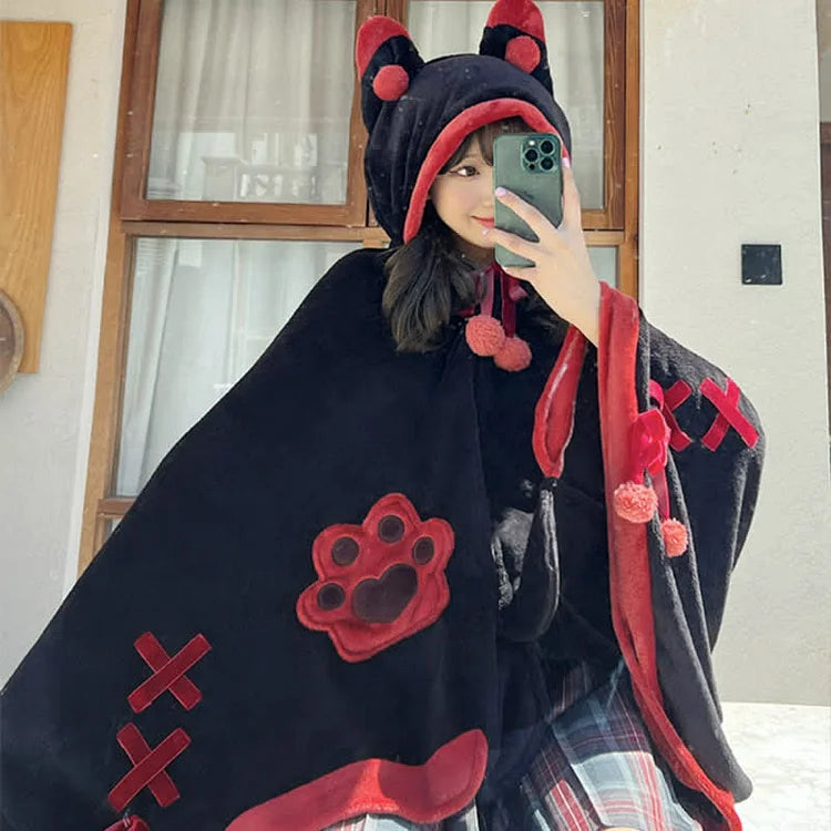 Cartoon Fox Plush Wearable Hooded Blanket