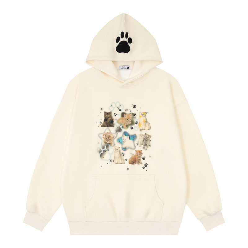 Kittys Print Pocket Loose Hoodie