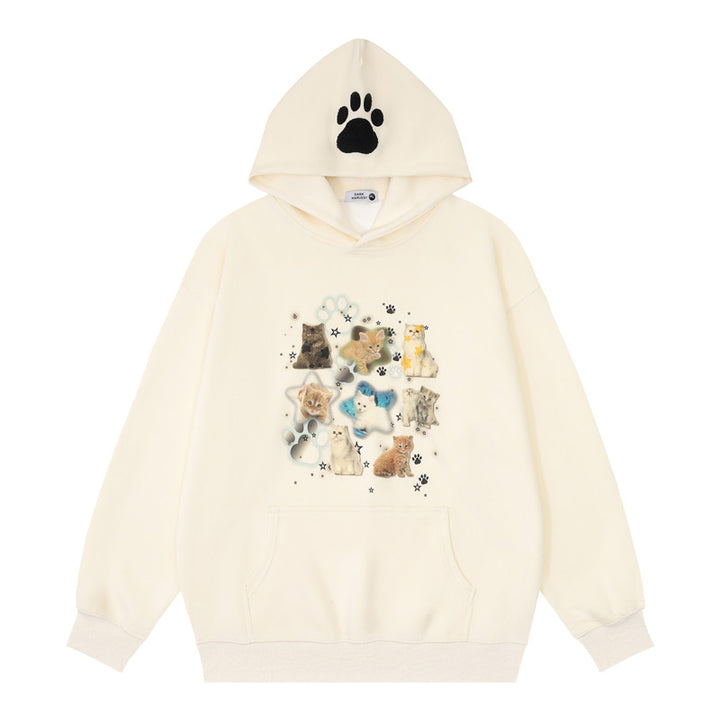 Kittys Print Pocket Loose Hoodie