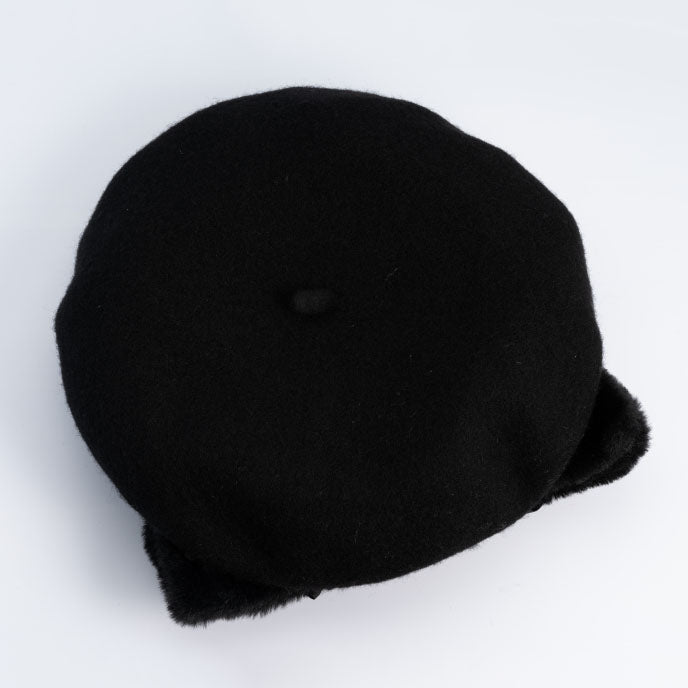 Black Polka Dot Woolen Cat Ears Beret