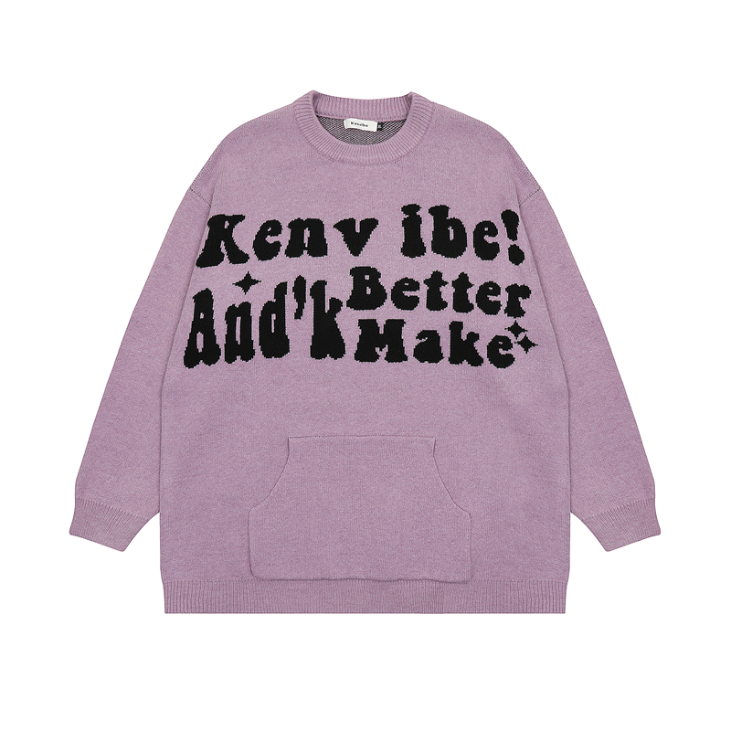 Letters Print Round Collar Loose knitwear Sweater