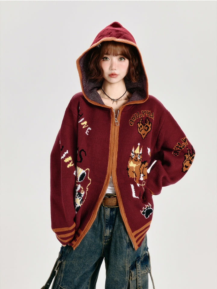 Animal Pattern Jacquard Knit Cardigan Top