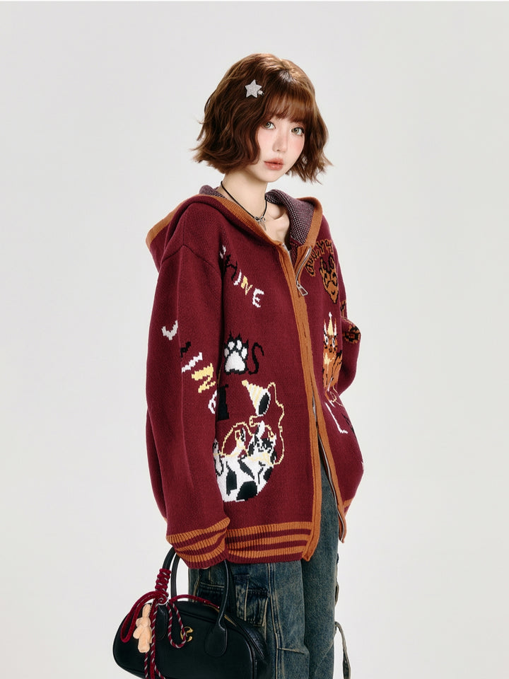 Animal Pattern Jacquard Knit Cardigan Top