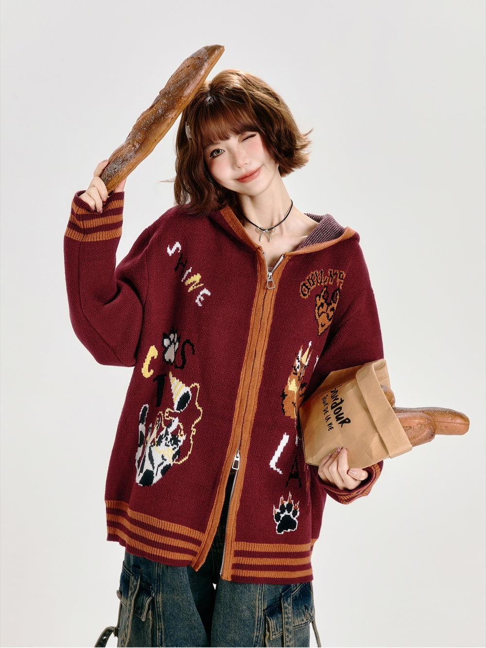 Animal Pattern Jacquard Knit Cardigan Top