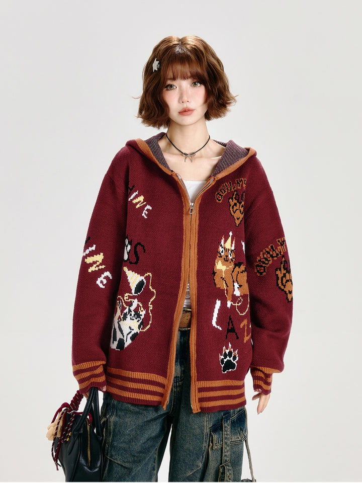 Animal Pattern Jacquard Knit Cardigan Top