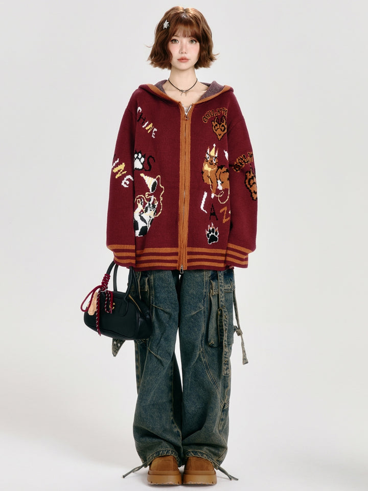 Animal Pattern Jacquard Knit Cardigan Top