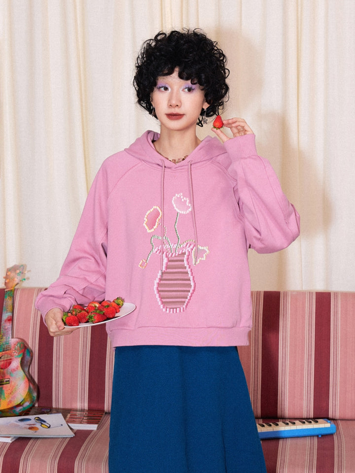 Artistic Floral Vase Print Hoodie