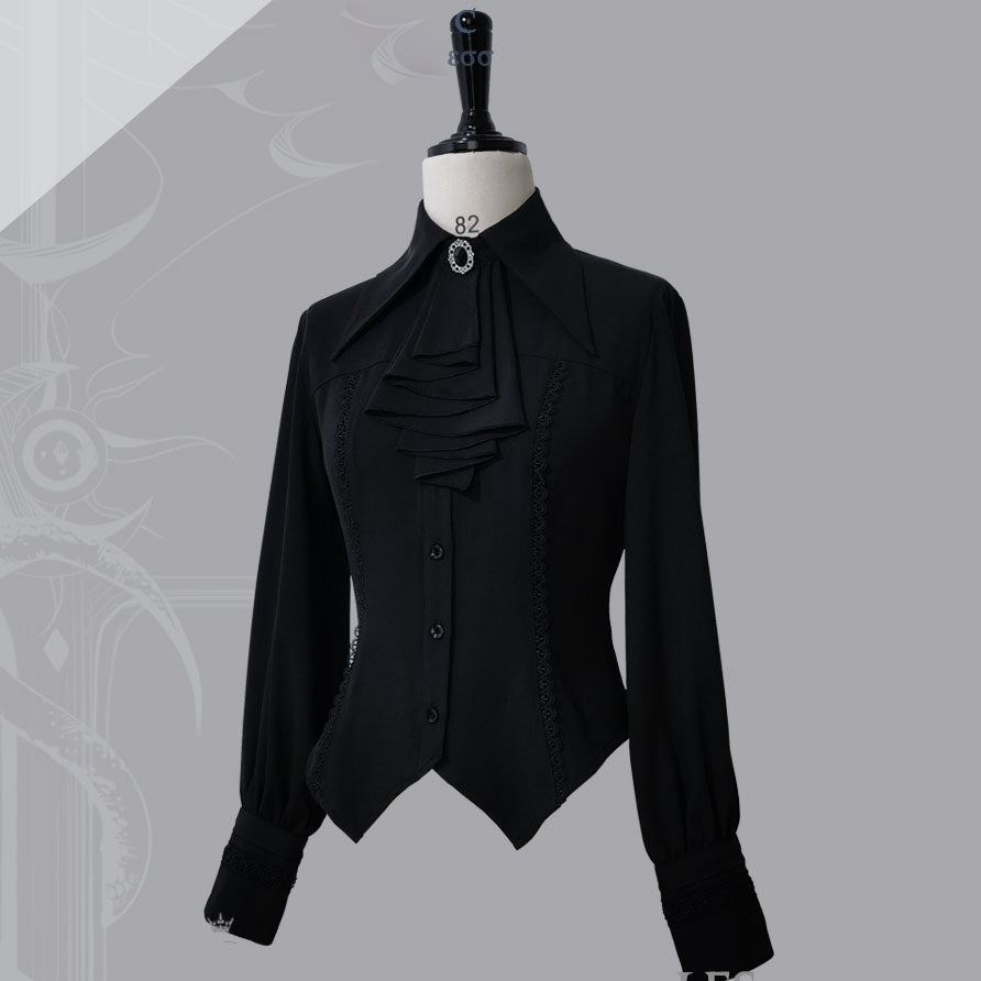 Black Lolita Medieval-inspired Bishop Jabot Sleeve Shirt