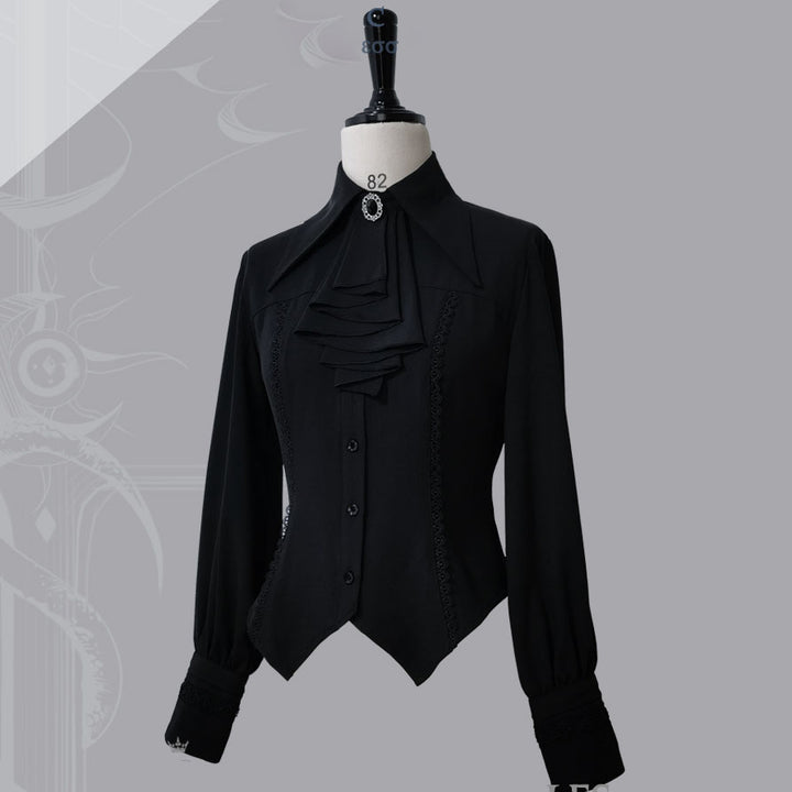 Black Lolita Medieval-inspired Bishop Jabot Sleeve Shirt