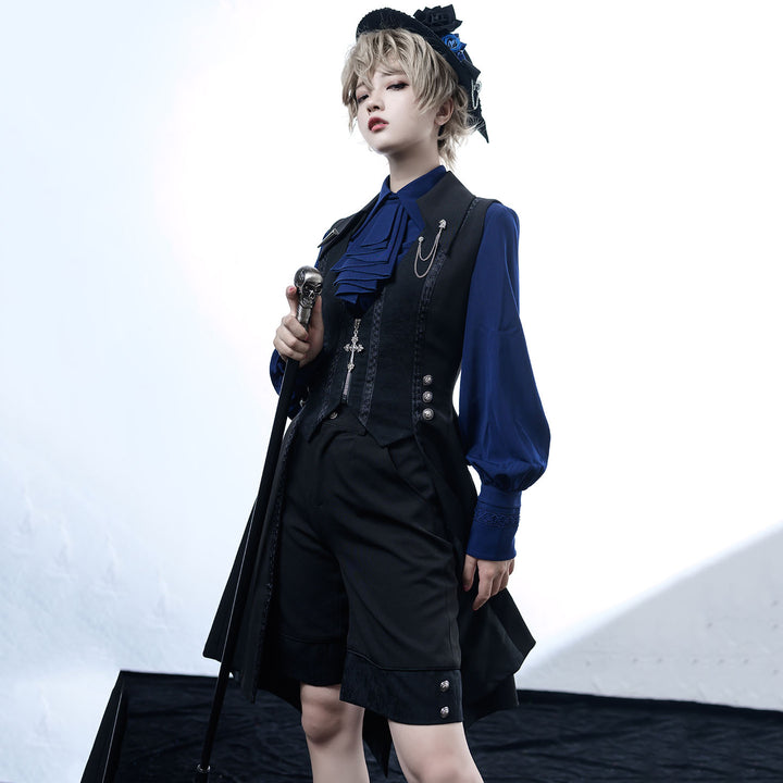 Blue Lolita Medieval-inspired Bishop Jabot Sleeve Shirt