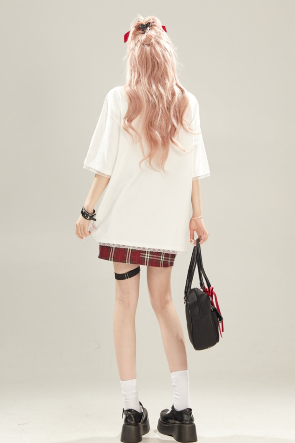 Bow Embroidery Lace Trim Short-Sleeve T-Shirt