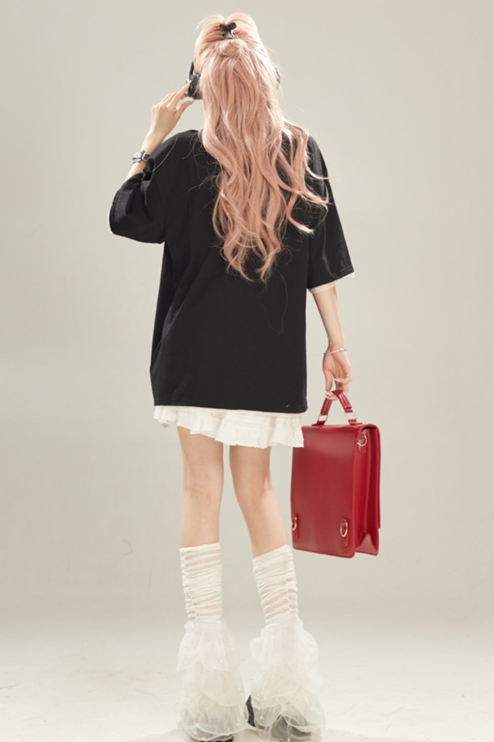 Bow Embroidery Lace Trim Short-Sleeve T-Shirt
