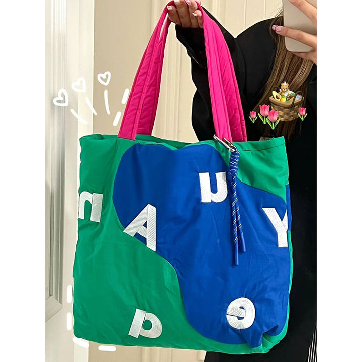Color Block Letters Printed Tote Bag