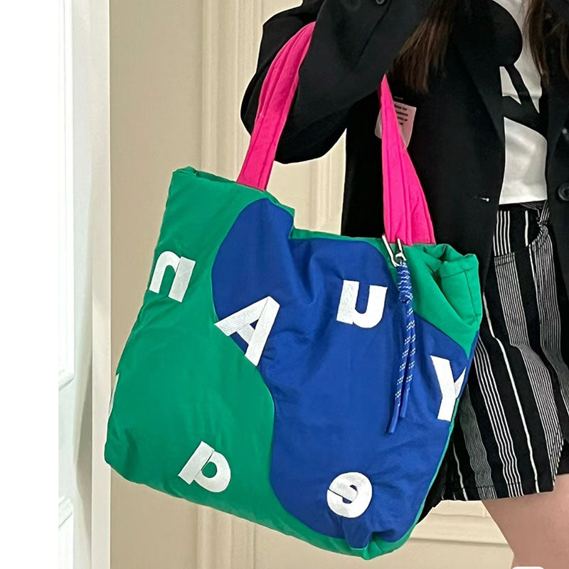 Color Block Letters Printed Tote Bag