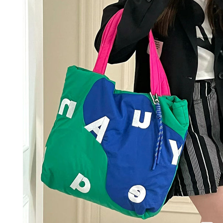 Color Block Letters Printed Tote Bag