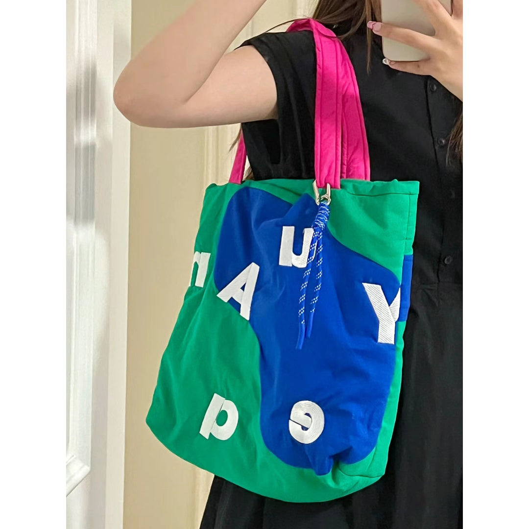 Color Block Letters Printed Tote Bag
