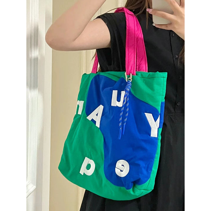 Color Block Letters Printed Tote Bag
