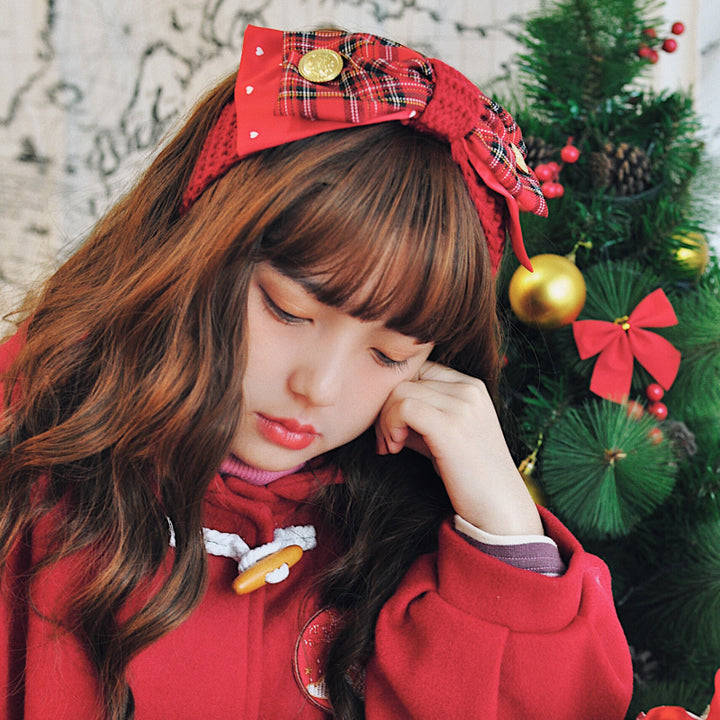 Christmas Bow Wool Knitted Red Headband