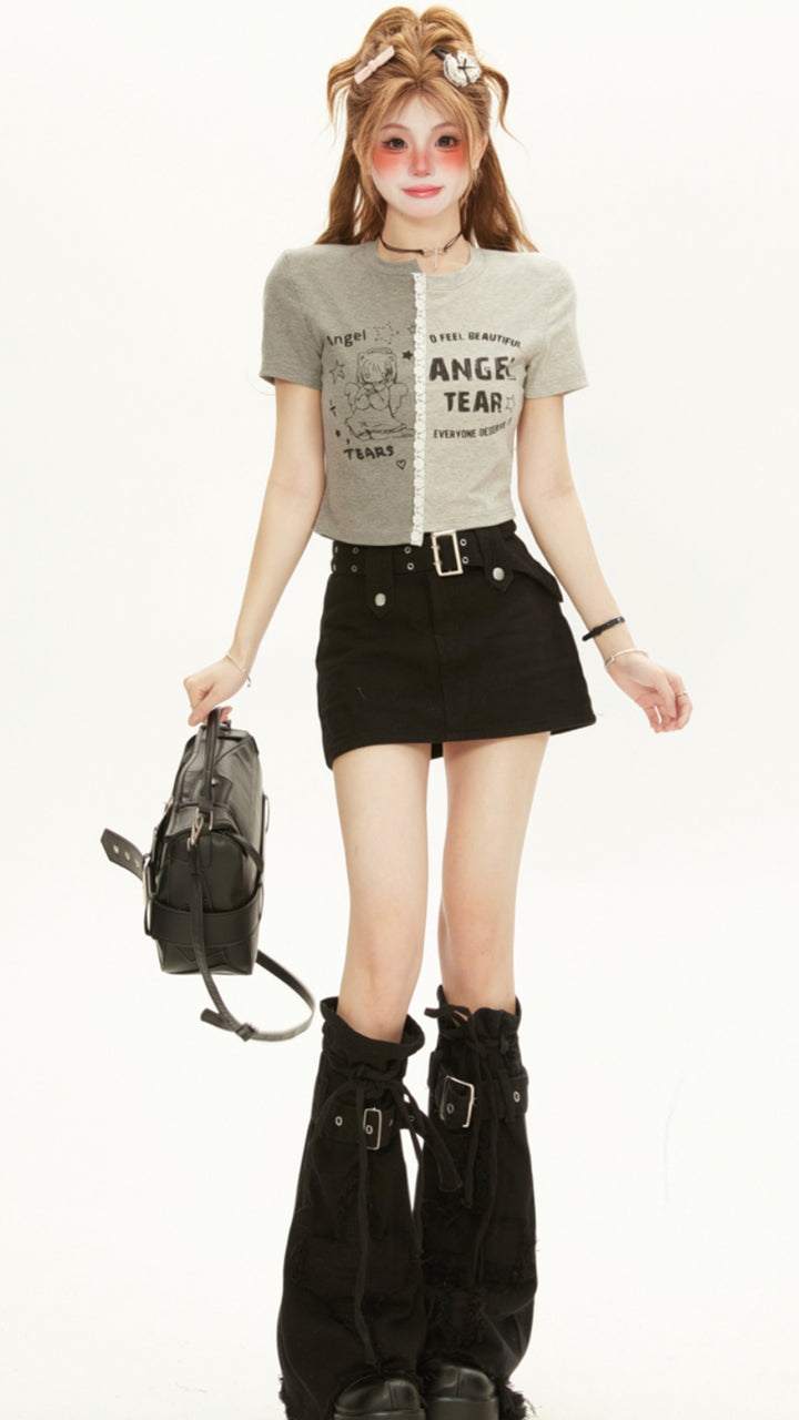 Color Block Short Cropped T-shirt