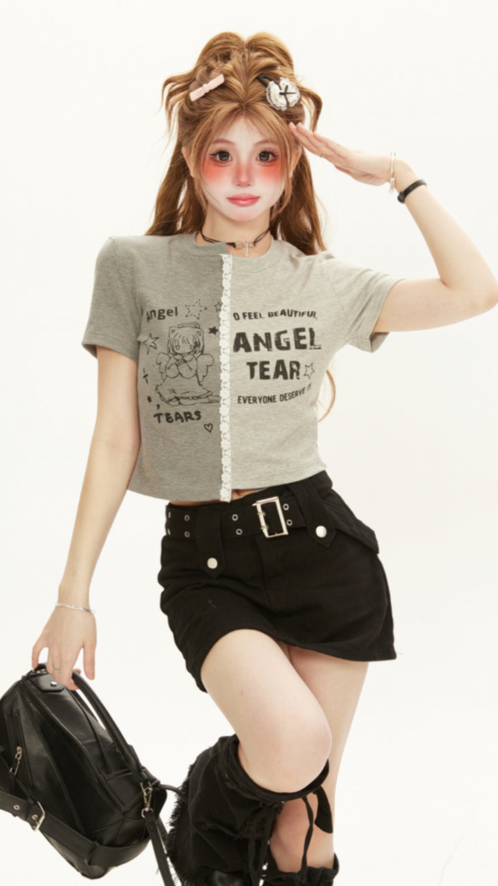 Color Block Short Cropped T-shirt