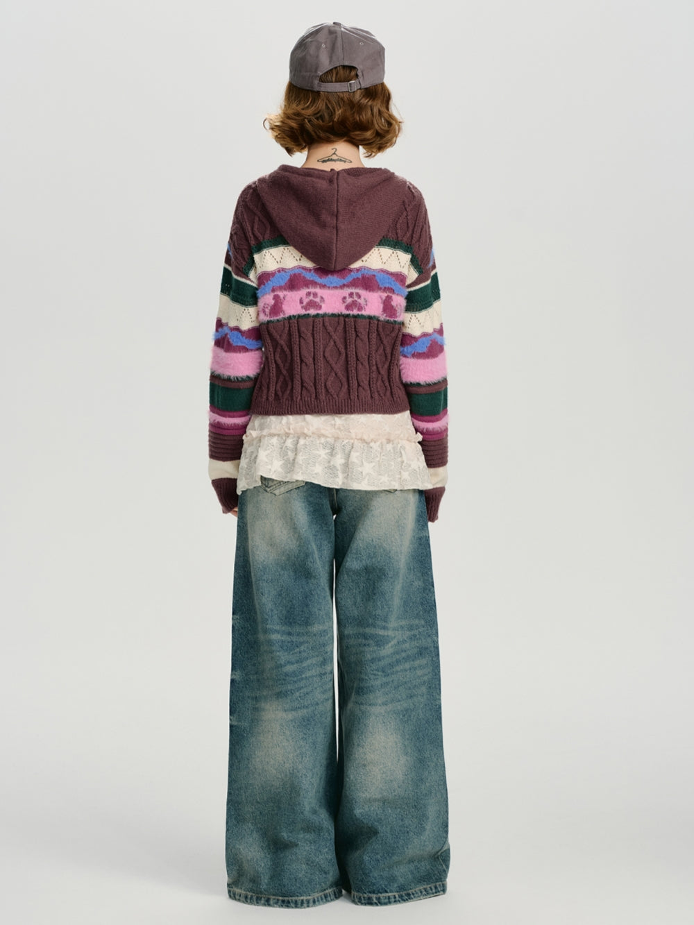Colorful Zip-Up Hooded Sweater Top