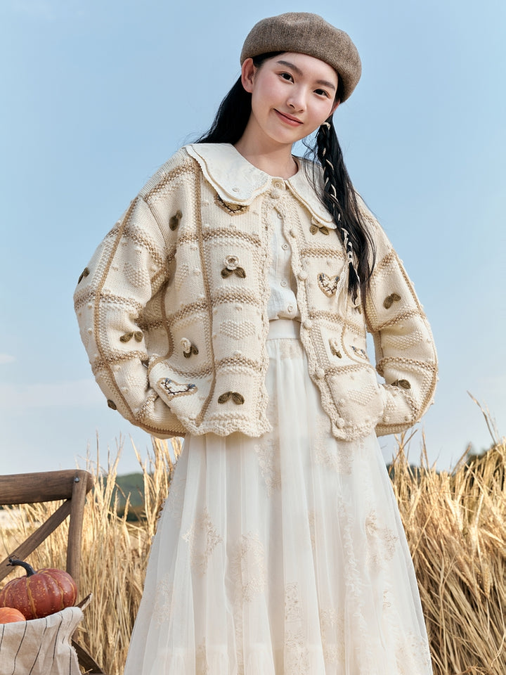 Crochet Plaid Checkered Knit Coat