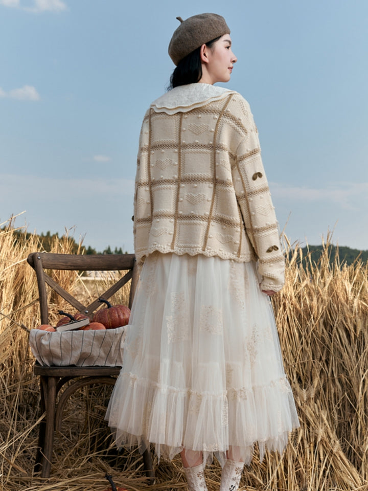 Crochet Plaid Checkered Knit Coat