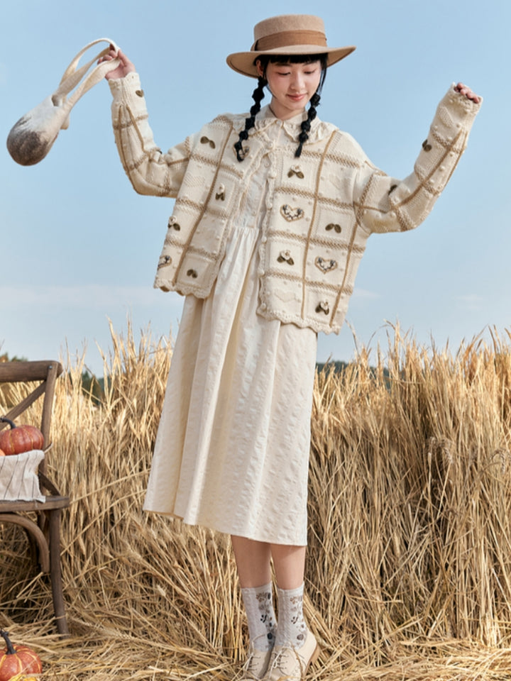 Crochet Plaid Checkered Knit Coat