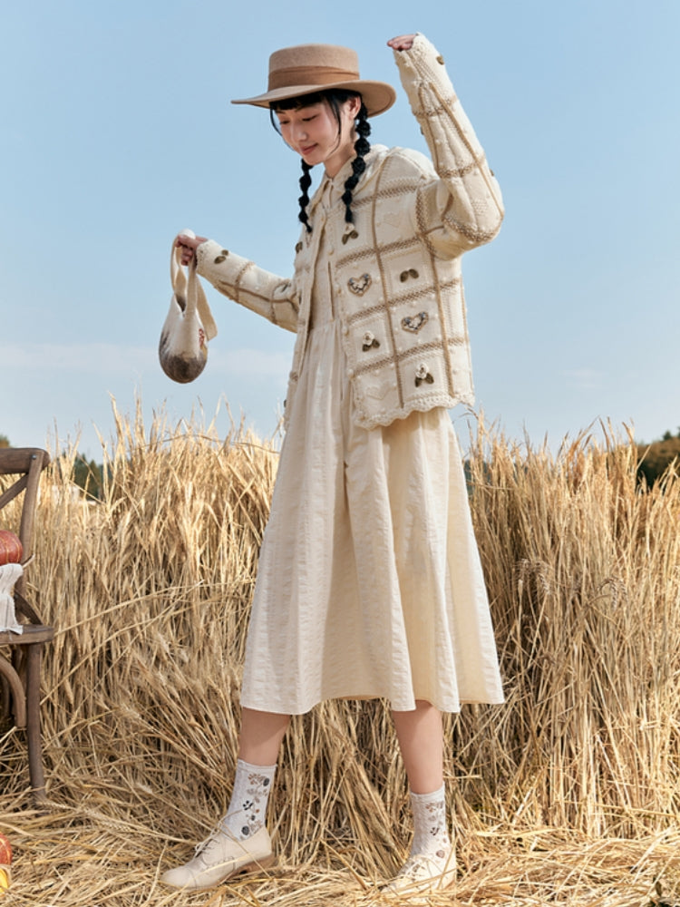 Crochet Plaid Checkered Knit Coat