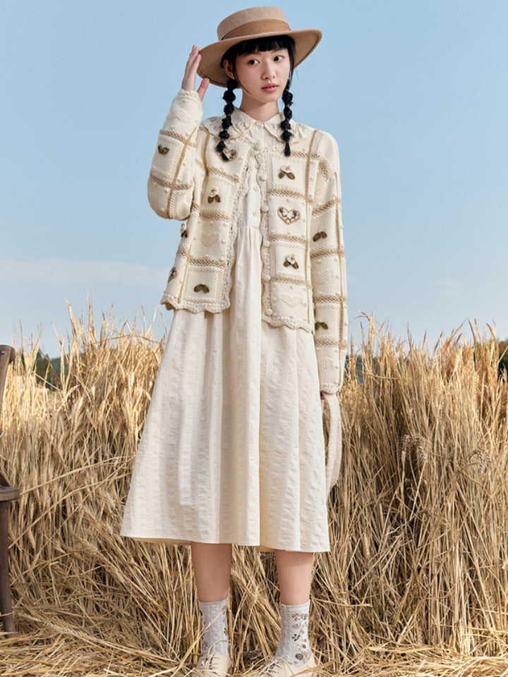 Crochet Plaid Checkered Knit Coat