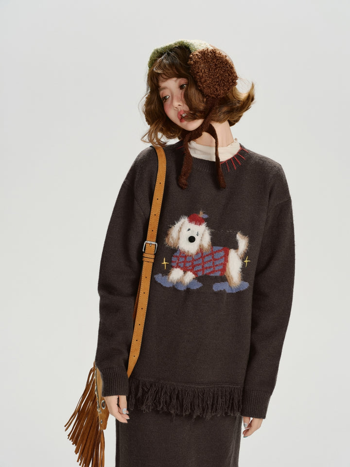 Cute Cartoon Dog Knit Sweatshirt Top ﻿