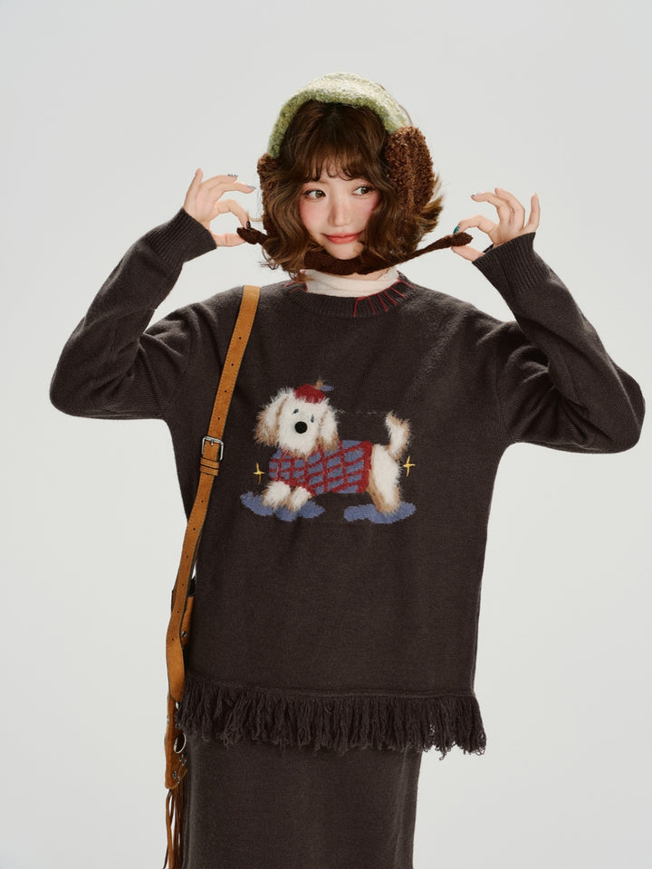 Cute Cartoon Dog Knit Sweatshirt Top ﻿