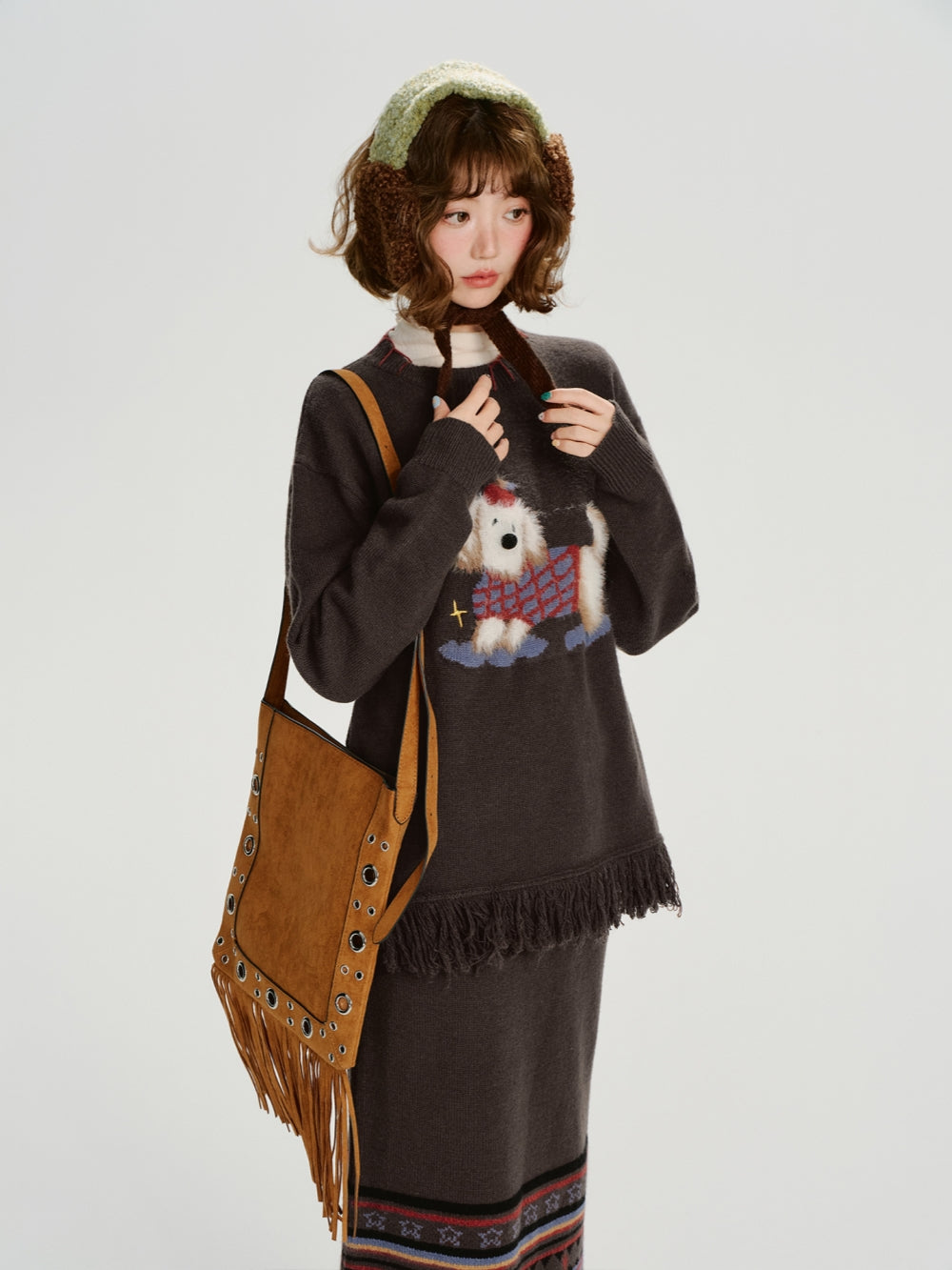 Cute Cartoon Dog Knit Sweatshirt Top ﻿