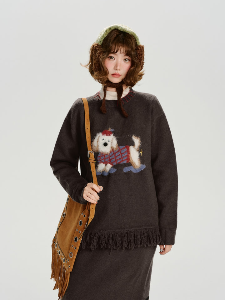 Cute Cartoon Dog Knit Sweatshirt Top ﻿