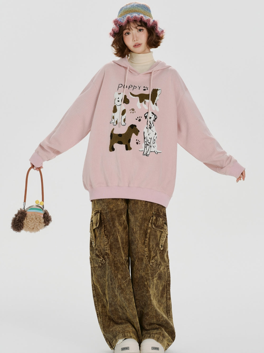 Cute Dog Design Embroidered Hoodie Top