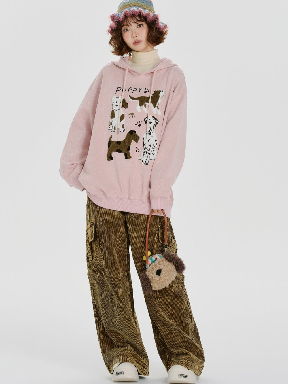 Cute Dog Design Embroidered Hoodie Top