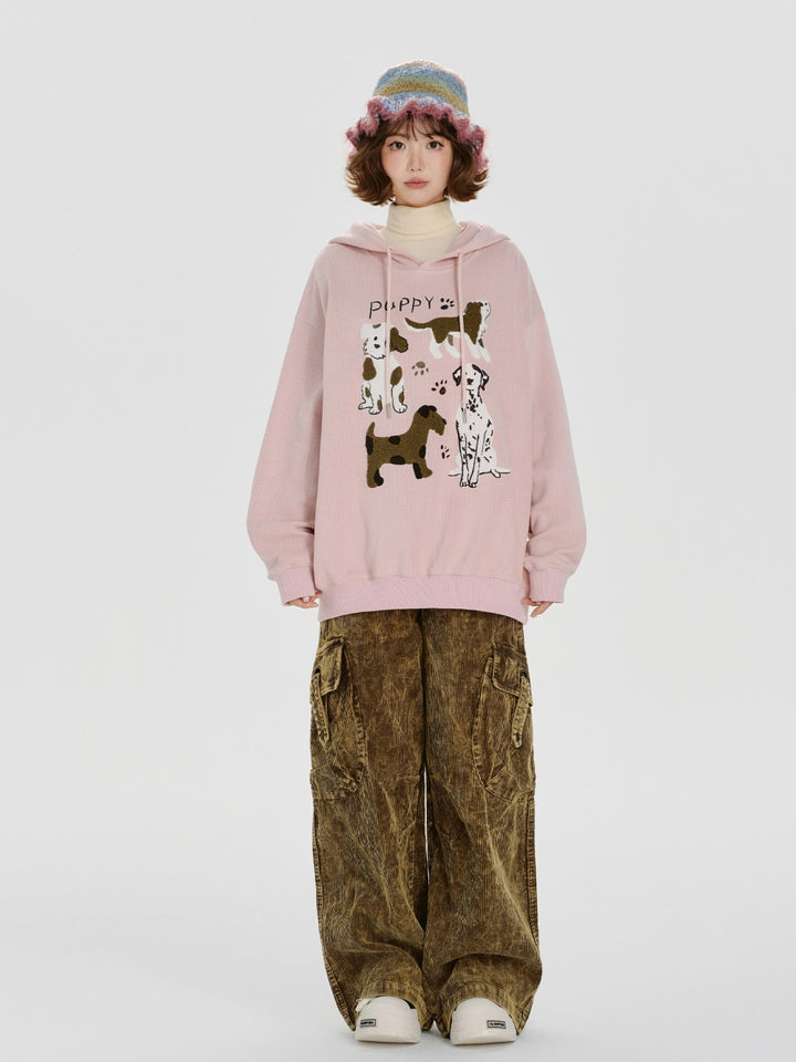 Cute Dog Design Embroidered Hoodie Top