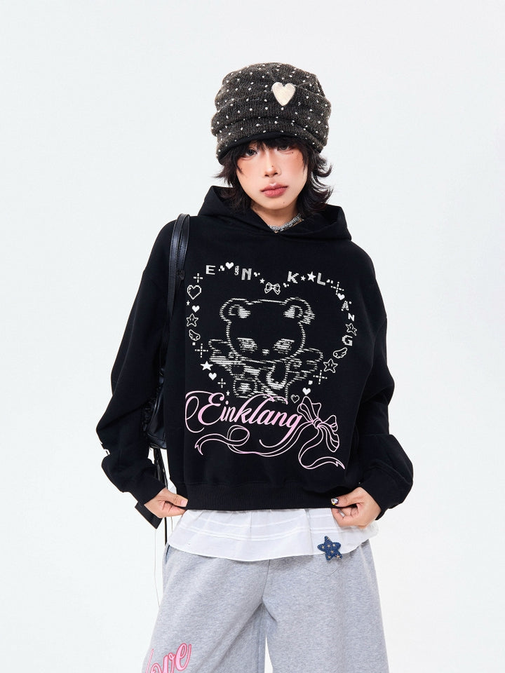 Cute Heart Print Floppy Ear Hoodie
