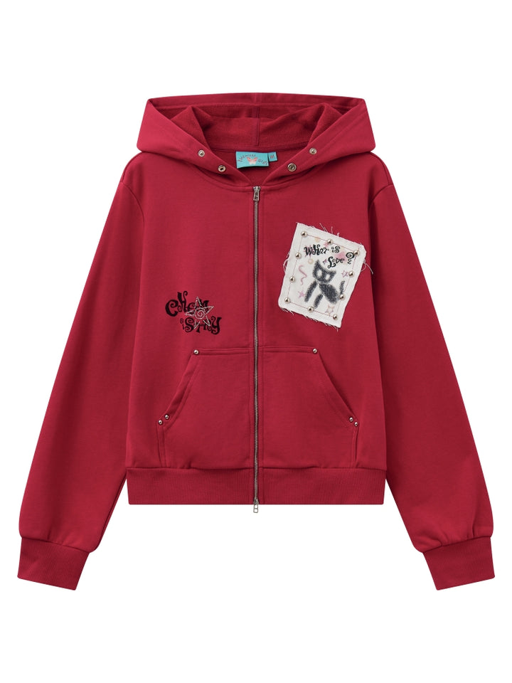 Cute Kitten Patch Hooded Top