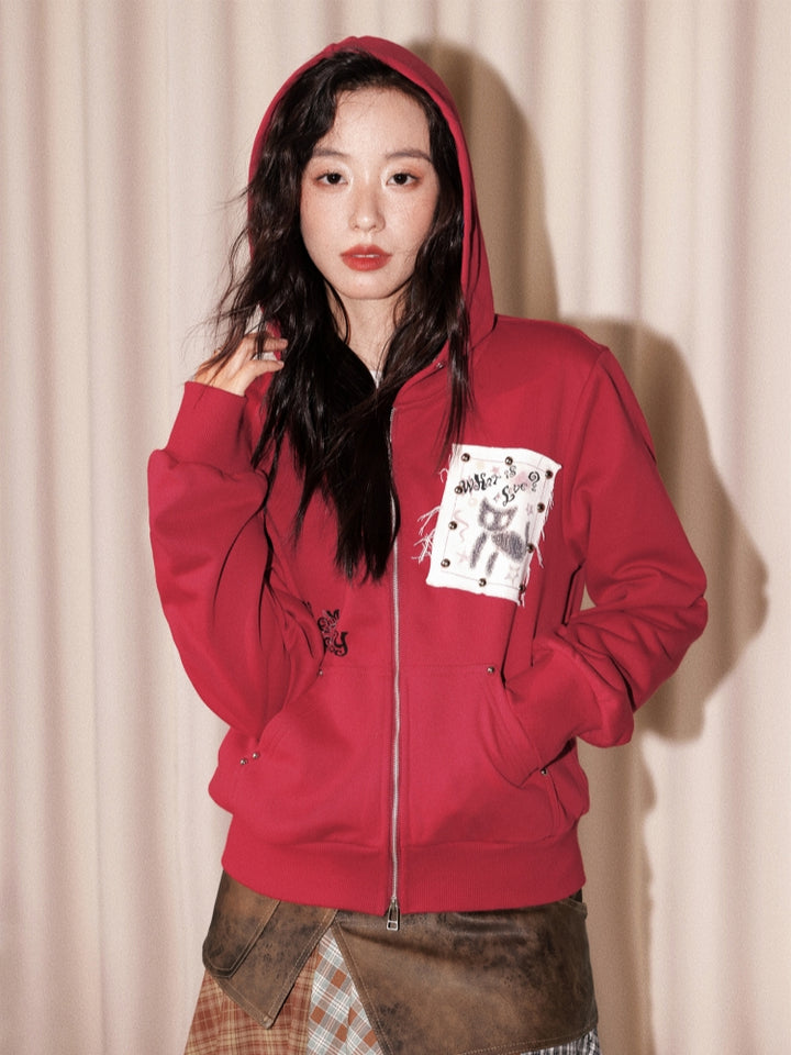 Cute Kitten Patch Hooded Top