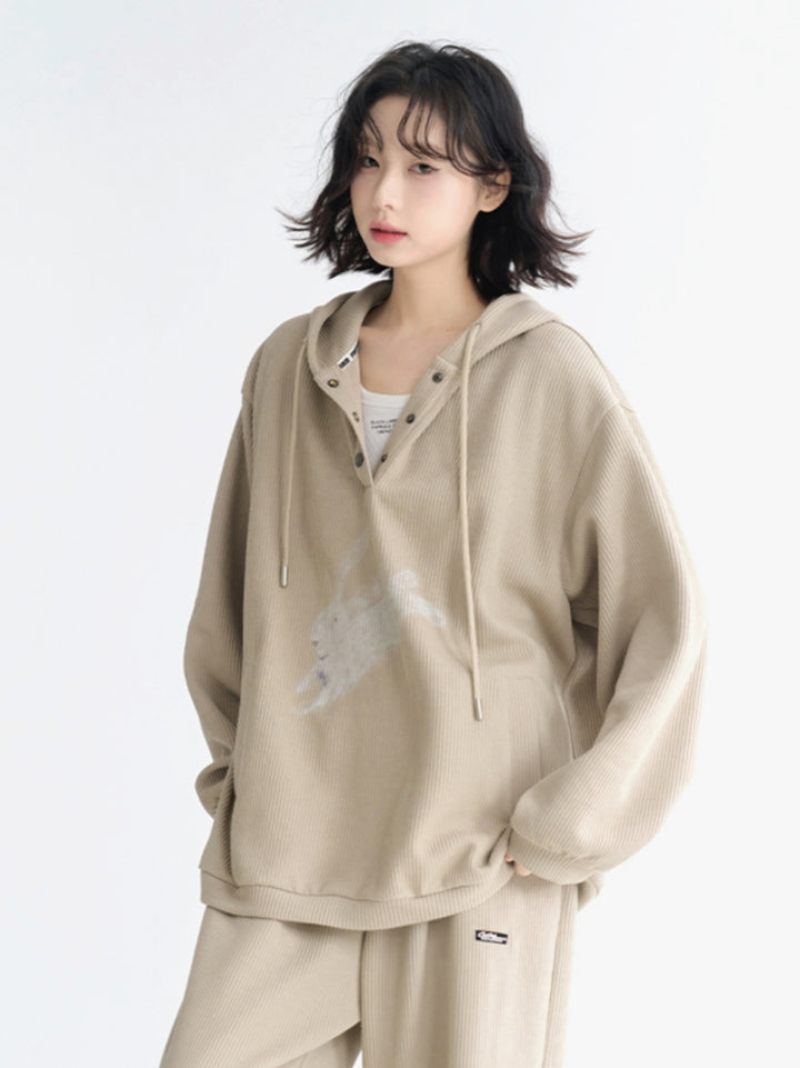 Cute Rabbit Graphic Pullover & Pants Lounge Wear