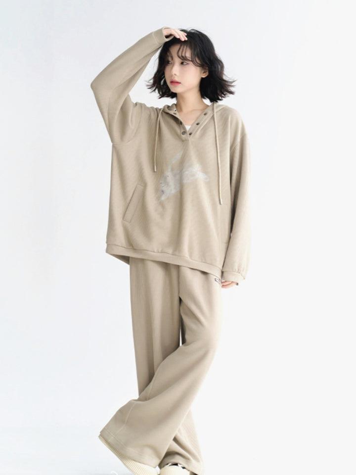 Cute Rabbit Graphic Pullover & Pants Lounge Wear