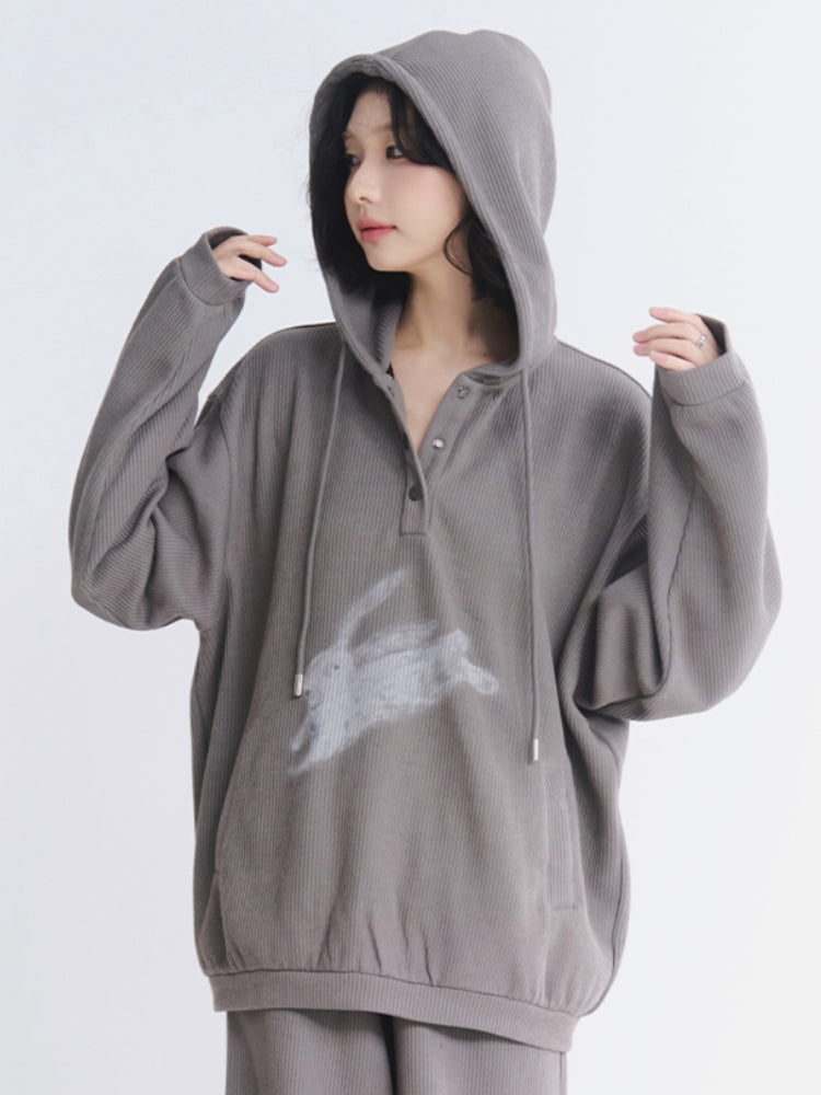 Cute Rabbit Graphic Pullover & Pants Lounge Wear