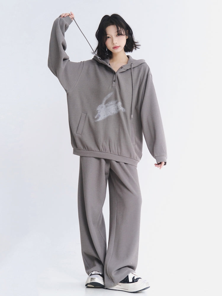 Cute Rabbit Graphic Pullover & Pants Lounge Wear