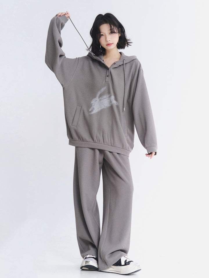 Cute Rabbit Graphic Pullover & Pants Lounge Wear