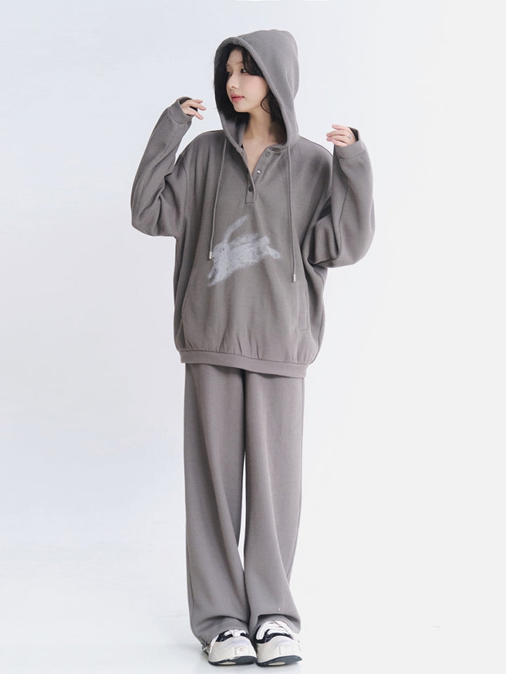 Cute Rabbit Graphic Pullover & Pants Lounge Wear