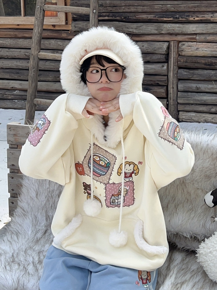 Cute & Sweet Embroidered Fluffy Plush Hoodie